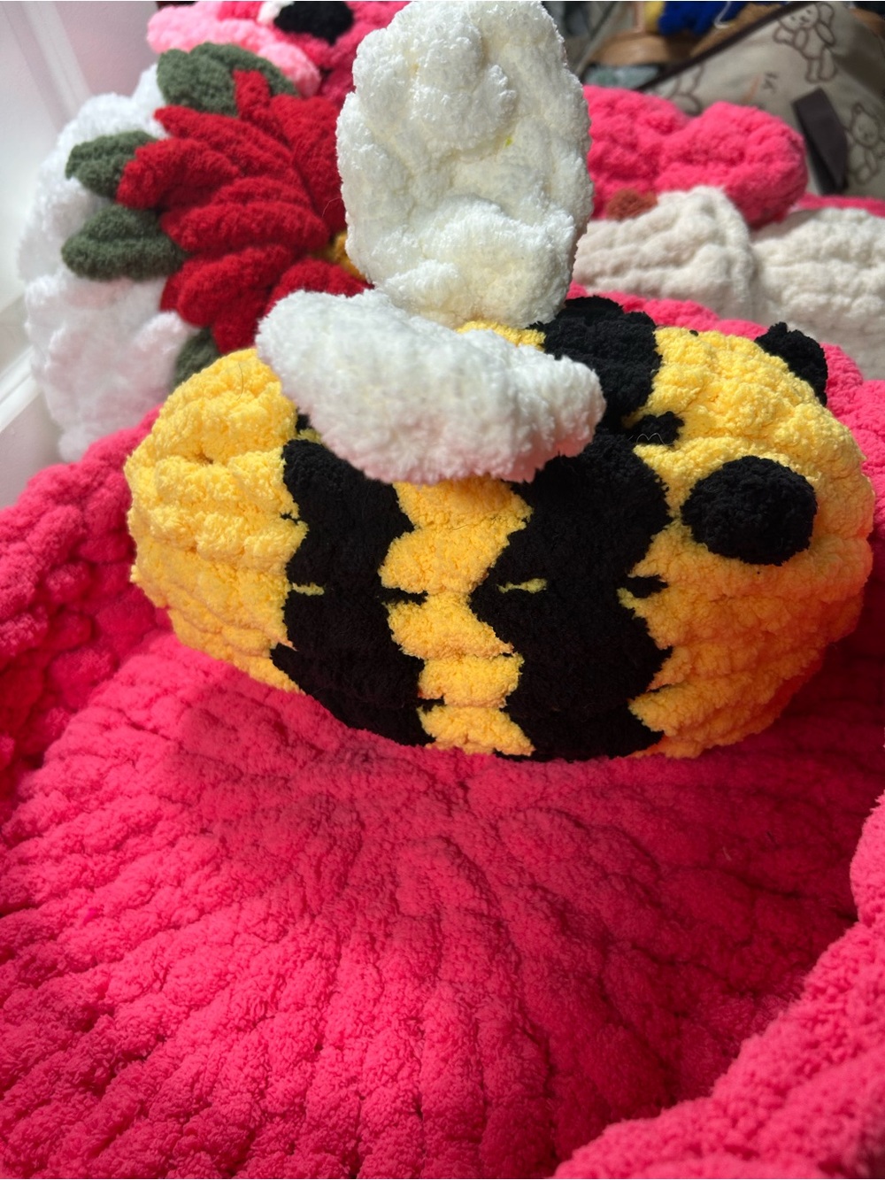 Hand Crafted Yellow & Black Plush Bee Headband with White Wings